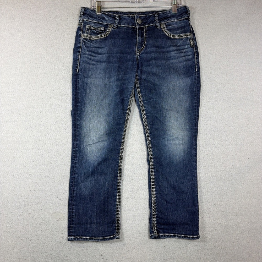 Silver Jeans Co Suki Capri Women W30 Dark Wash Thick Stitch Denim Pockets